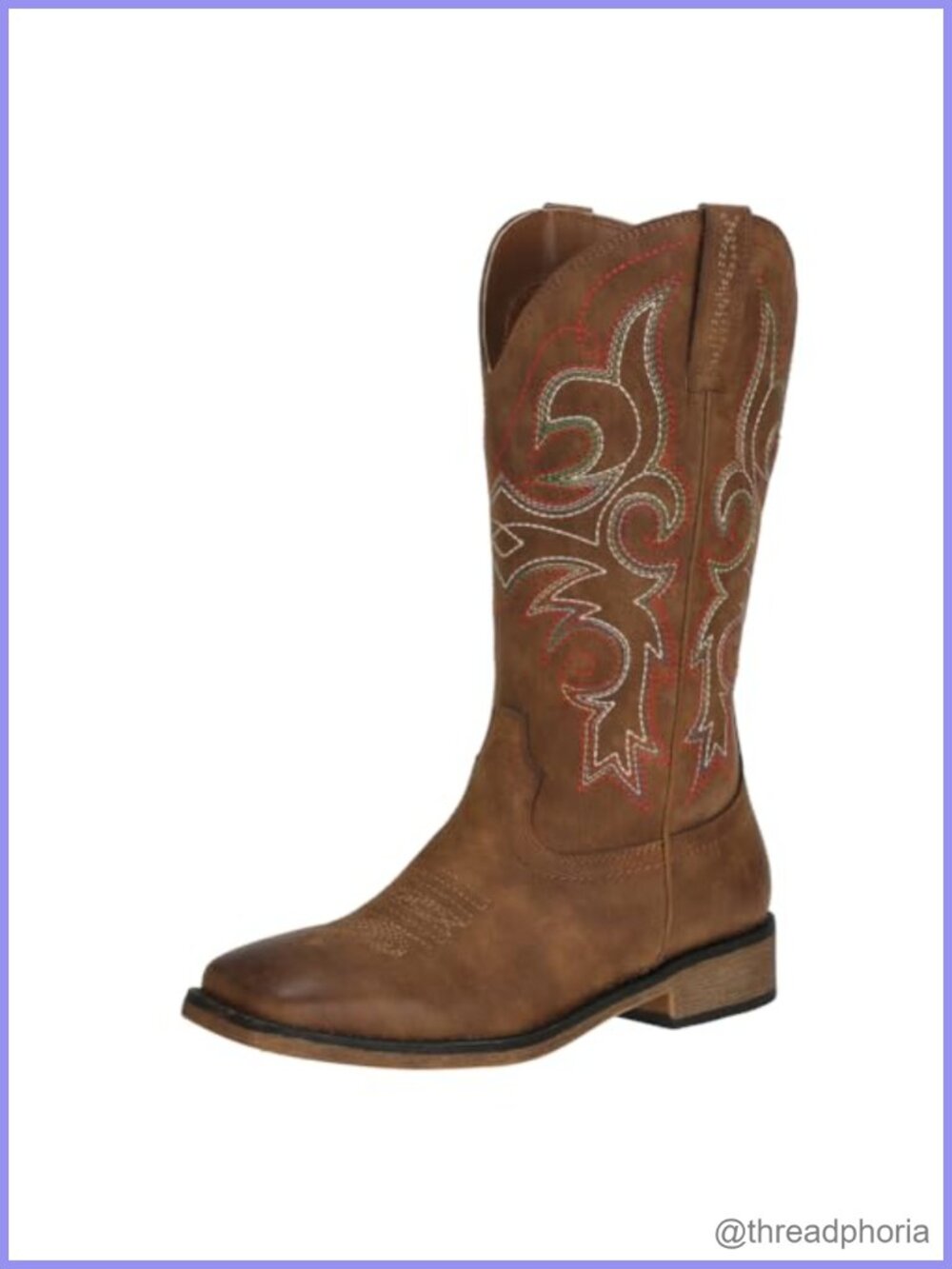 Faux Leather Square Toe Mid Calf Cowboy Boots Chunky Block Heel Western